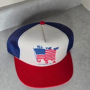 Vintage All The Way USA Los Angeles 1984 Patriotic Trucker Hat Cap